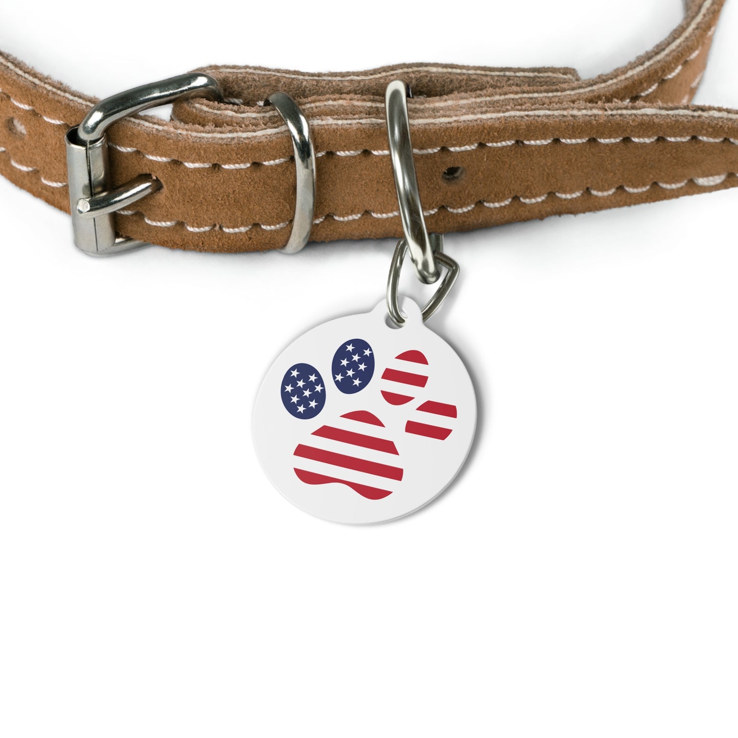 American Flag Paw Pet ID Tag, Customizable Text Lines