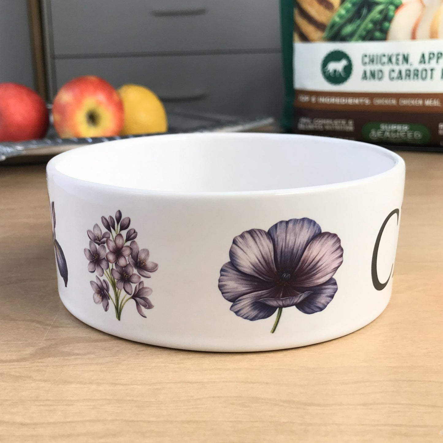 Personalized Dog Bowl - Purple Flowers