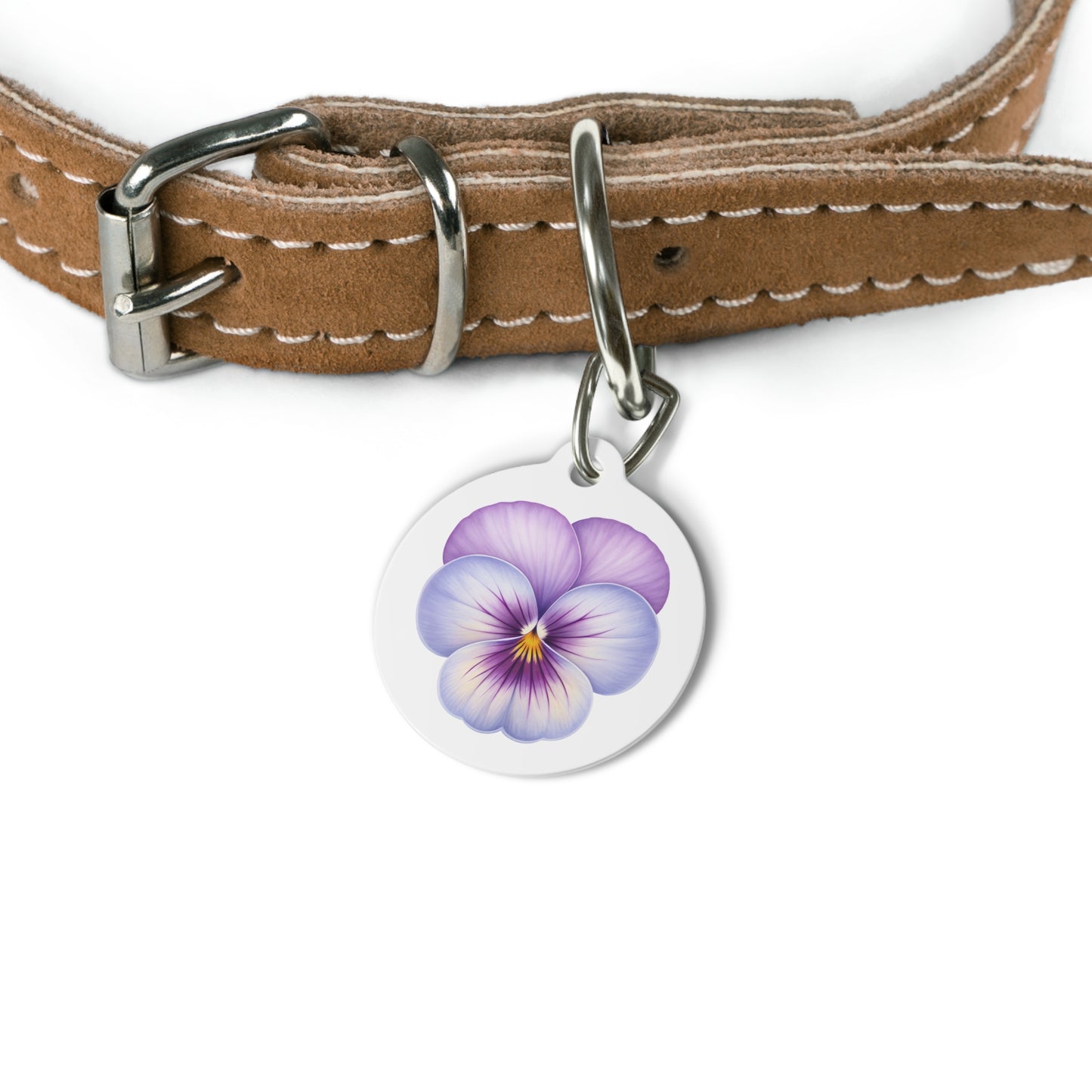 Purple Flower Pet ID Tag, Customizable Text Lines