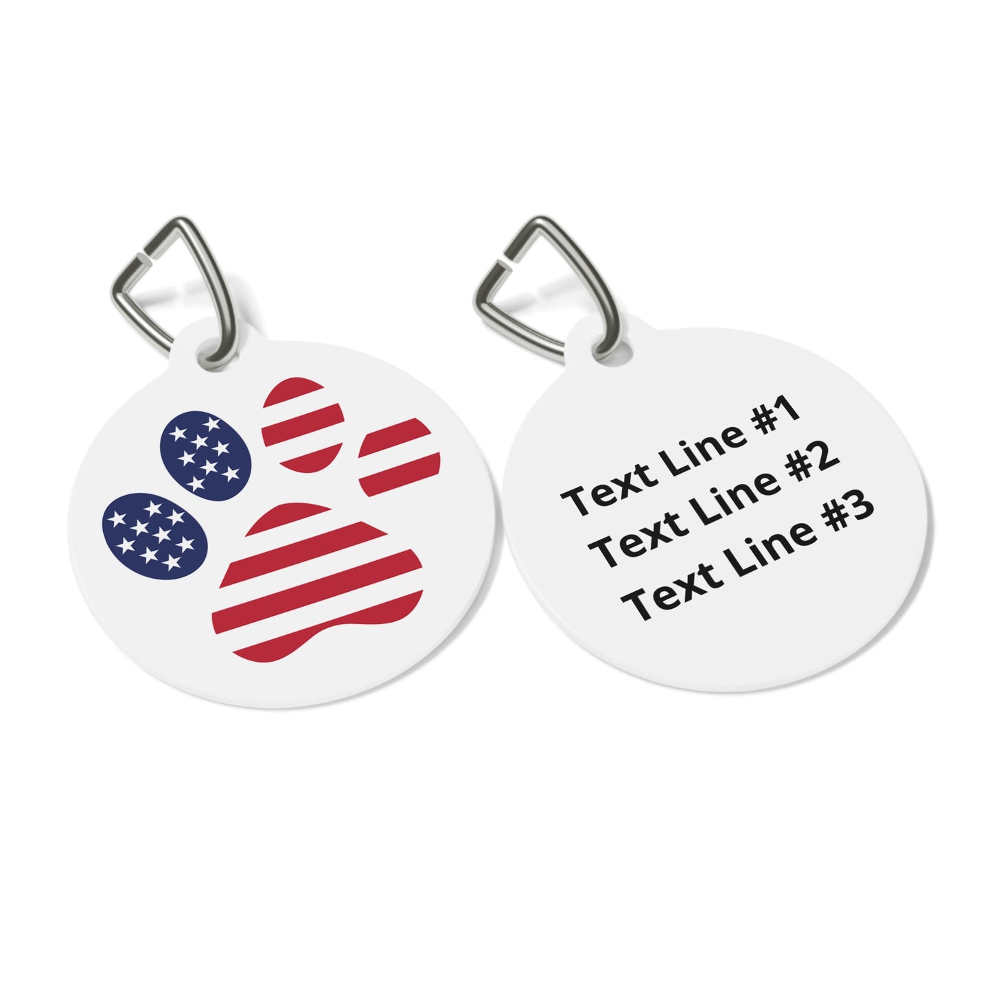 American Flag Paw Pet ID Tag, Customizable Text Lines
