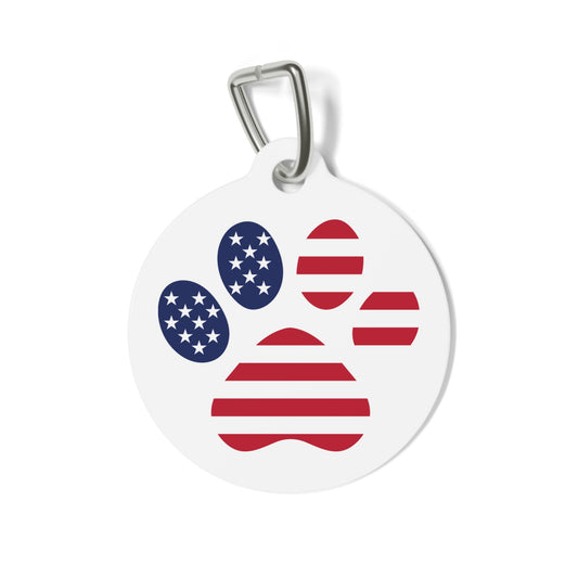 American Flag Paw Pet ID Tag, Customizable Text Lines