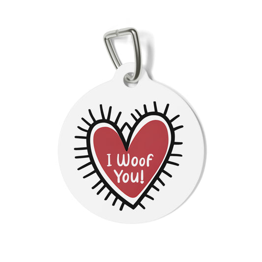 I Woof You Heart Pet ID Tag, Customizable Text Lines