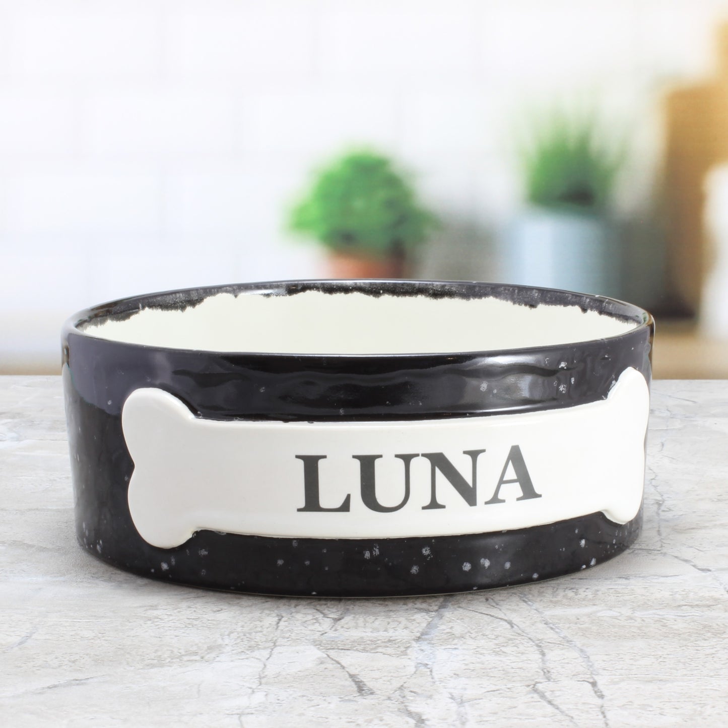 Personalized Alien Dog Bowl, Black Speckled Stoneware