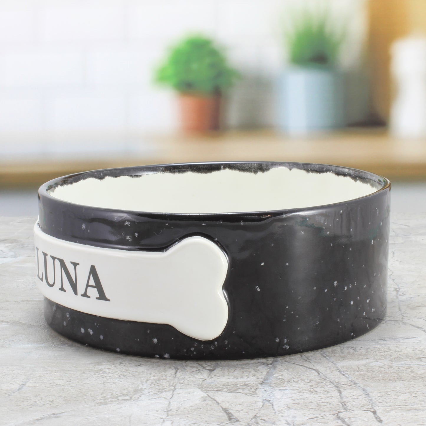 Personalized Alien Dog Bowl, Black Speckled Stoneware