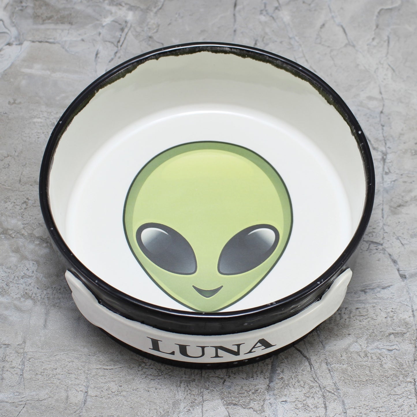 Personalized Alien Dog Bowl, Black Speckled Stoneware