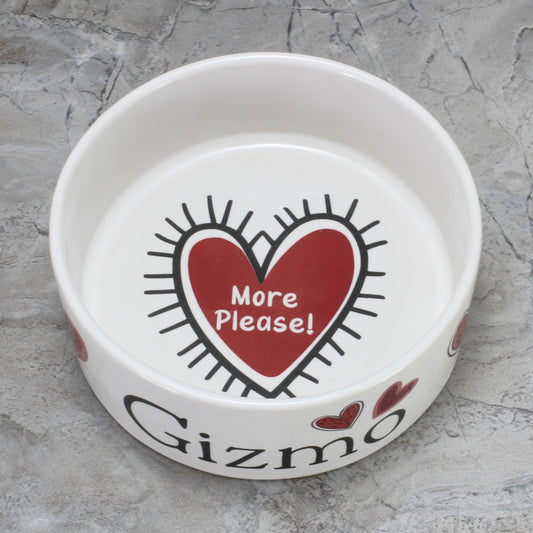 Personalized Dog Bowl - More Please Valentine's Hearts