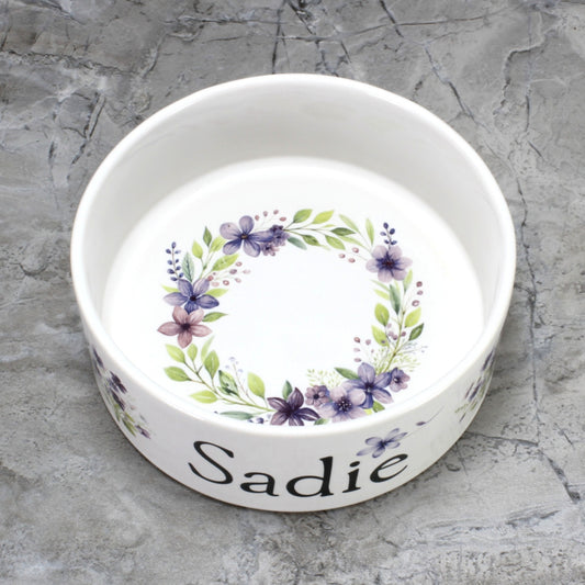 Personalized Dog Bowl - Purple Bouquet