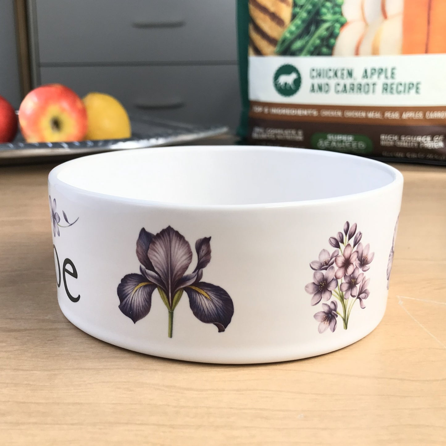 Personalized Dog Bowl - Purple Flowers