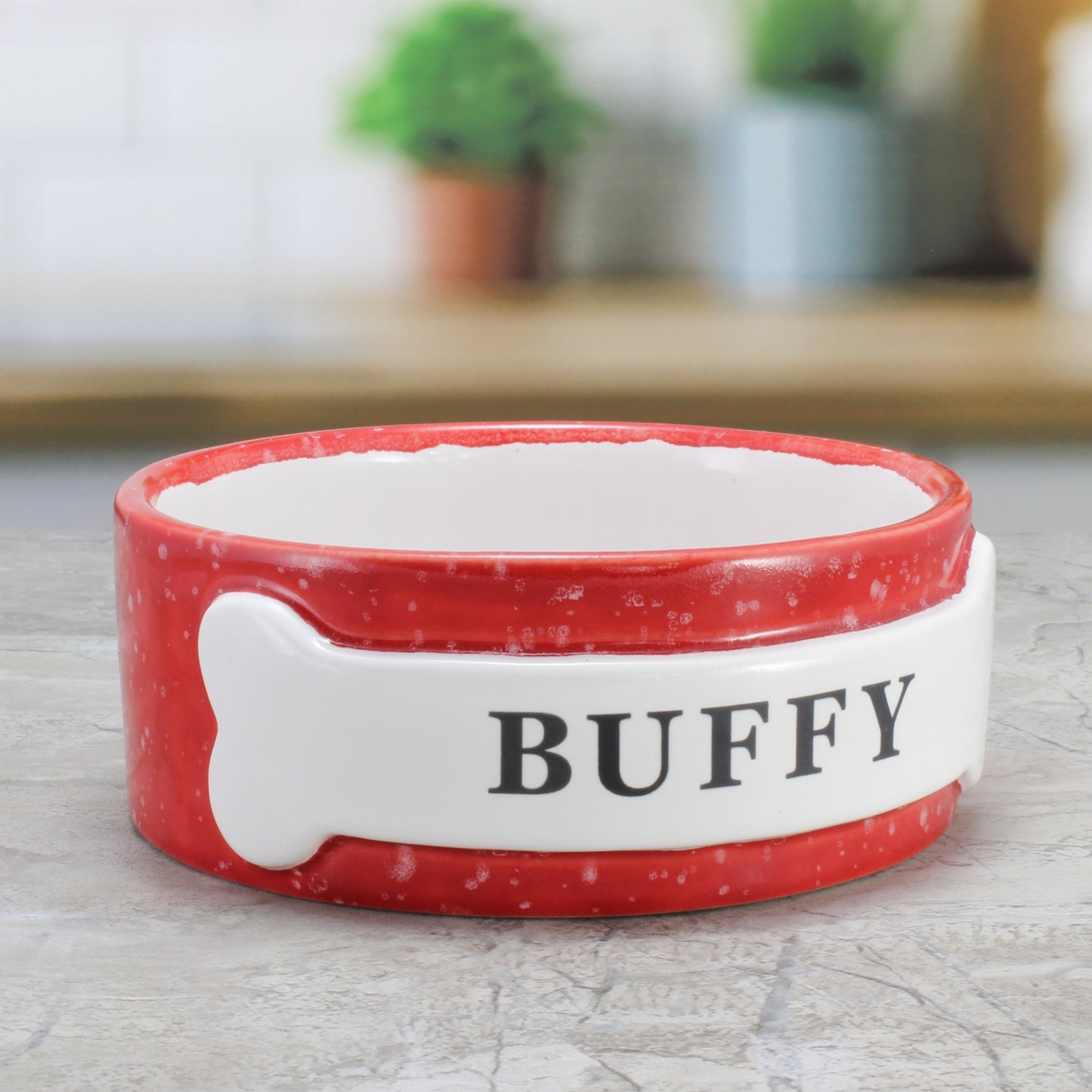 Personalized Love Heart Dog Bowl, Red Speckled Stoneware