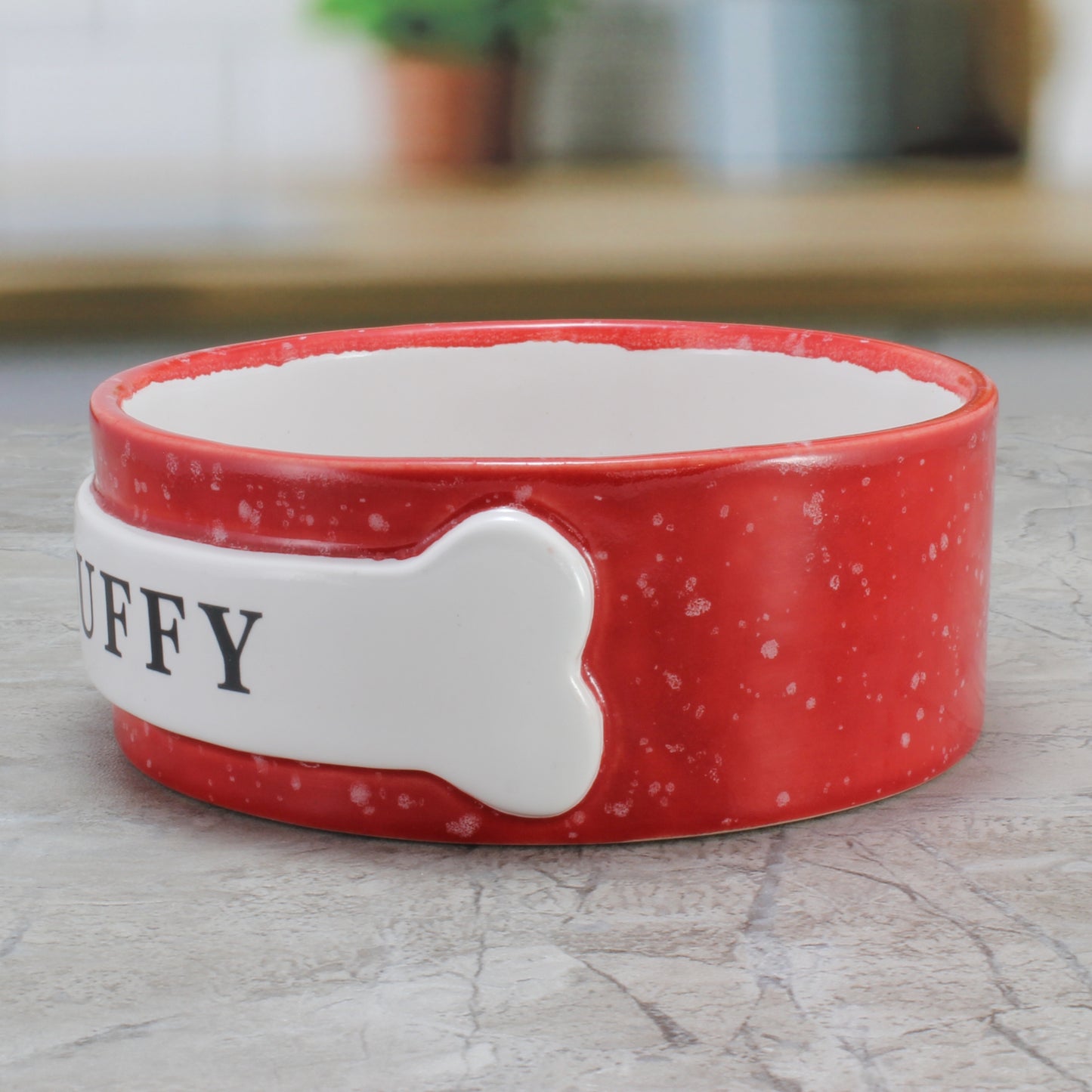 Personalized Love Heart Dog Bowl, Red Speckled Stoneware
