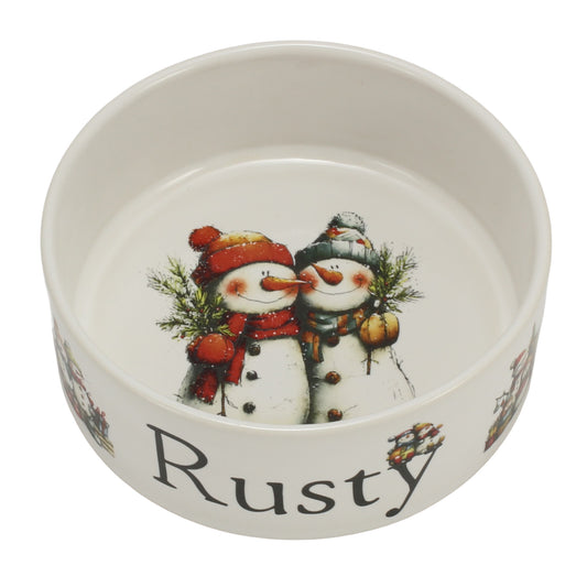 Personalized Dog Bowl - Wintery Snowmen