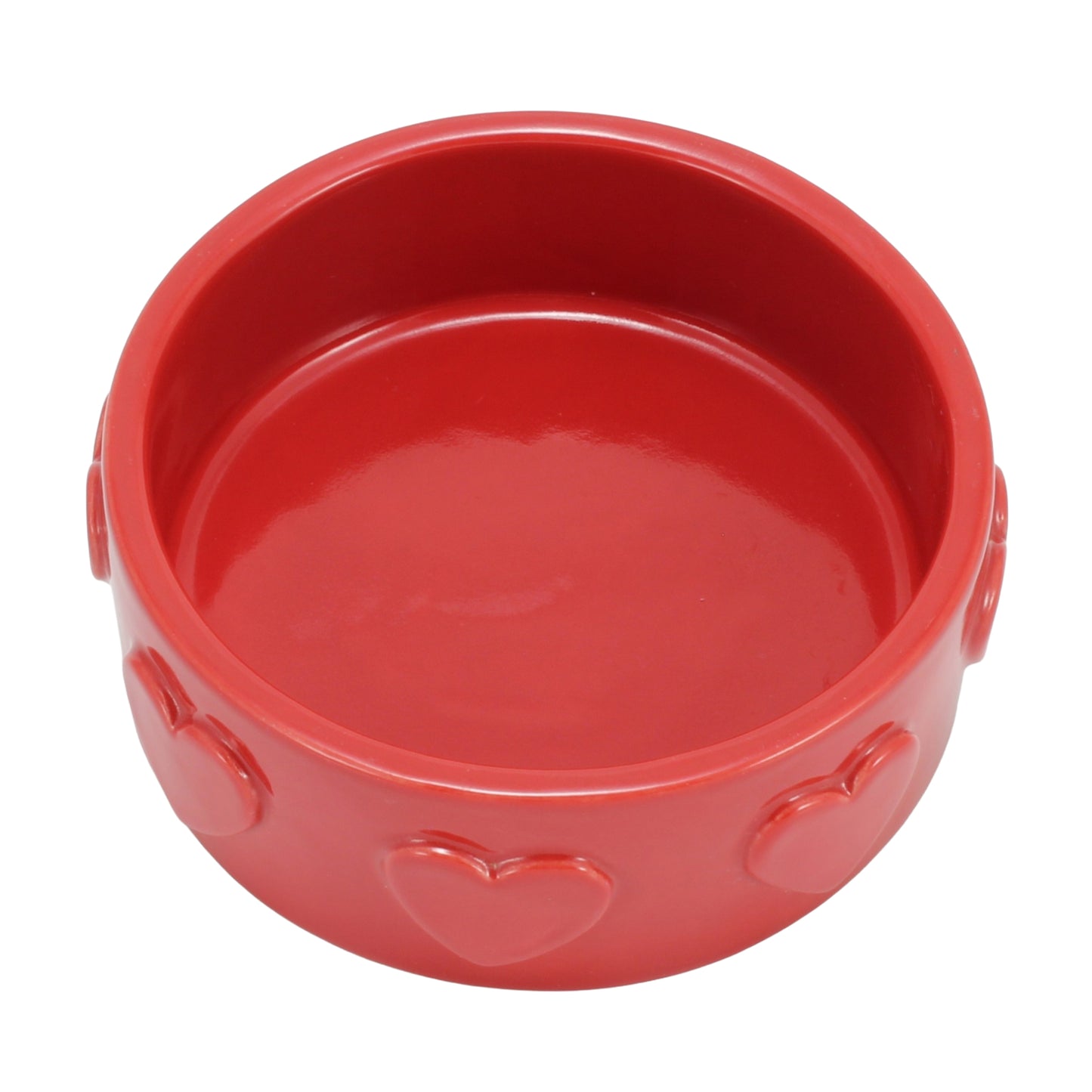 Red Hearts Stoneware Dog Bowl