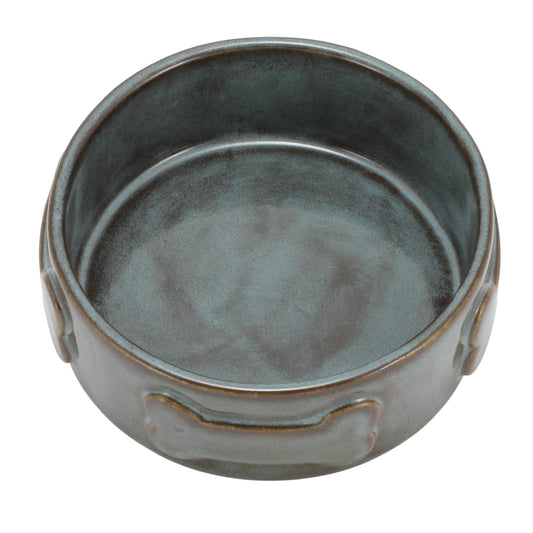 Verdigris Bones  Stoneware Dog Bowl